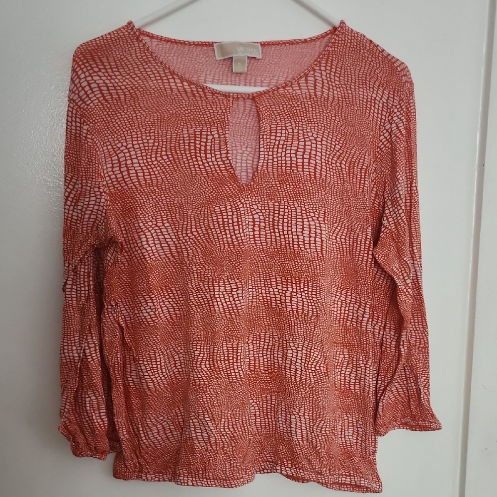 Michael Kors Pink Blouse with 3/4 Sleeves and Cut Out Neckline